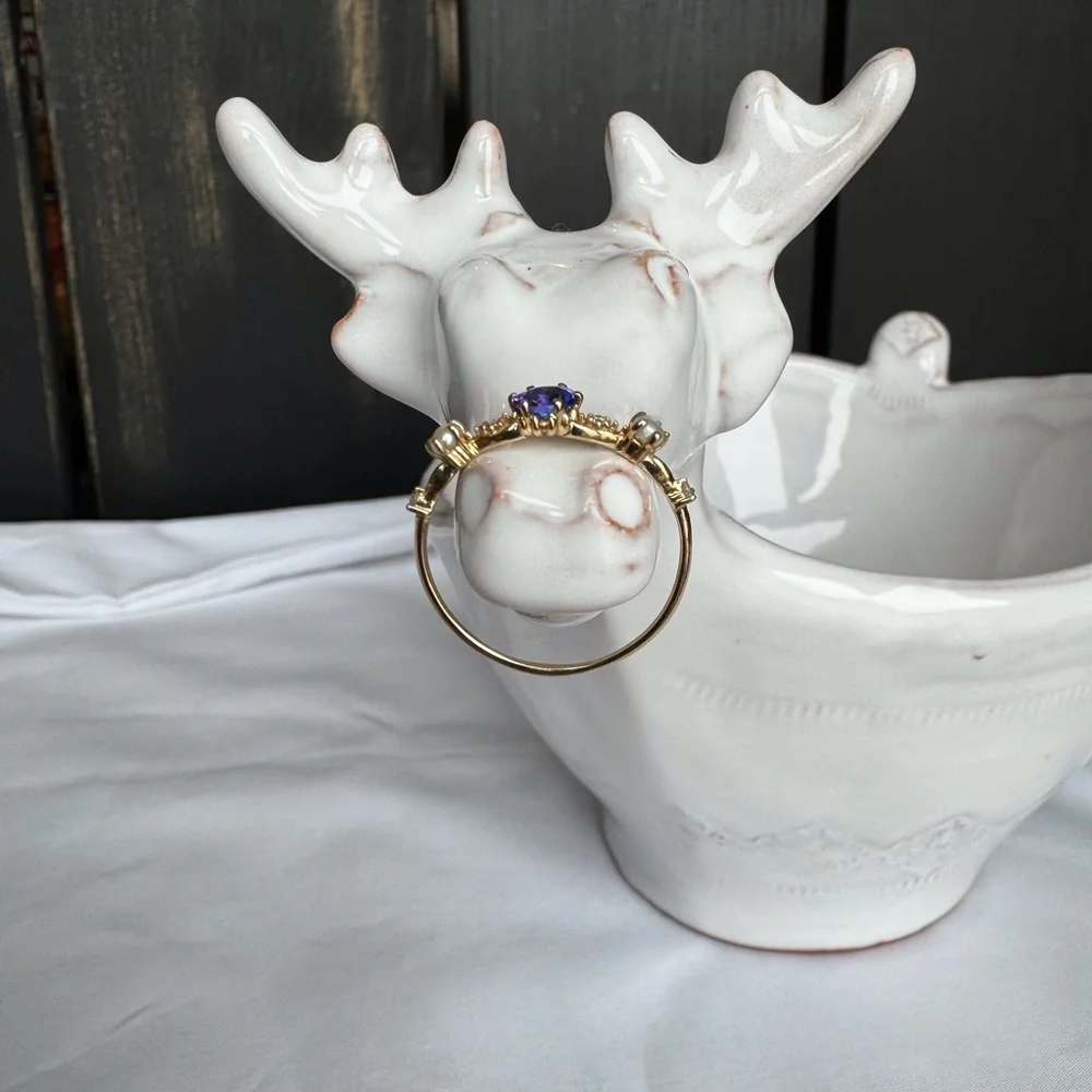 14KYG Tanzanite Diamonds Pearls Ring